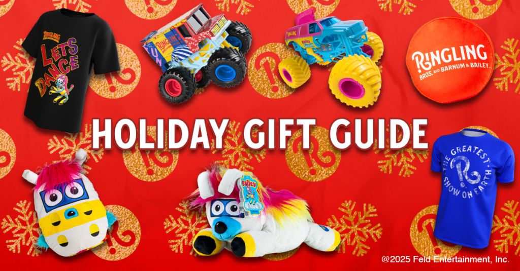 Graphic with various Ringling merchandise with the caption: Holiday Gift Guide