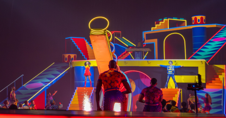 Performers on stage during a Ringling performance