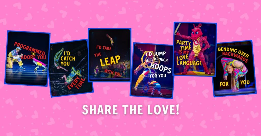Share the love! message with images of various Ringling themed Valentine's Day cards