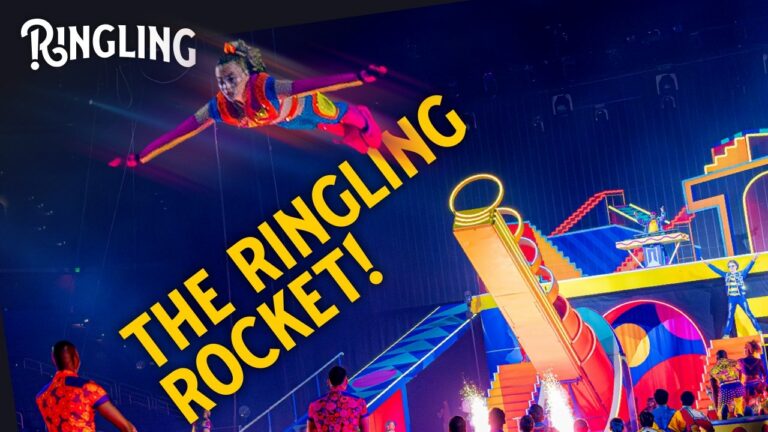 The Ringling Rocket! with graphic of a performer being launched out of a rocket